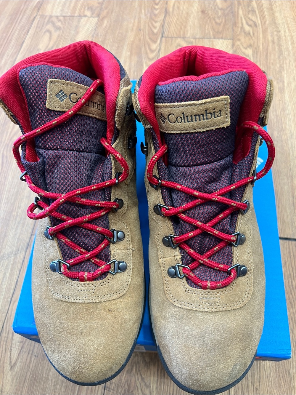 Columbia Tan Suede Hiking Boots with Red Accents